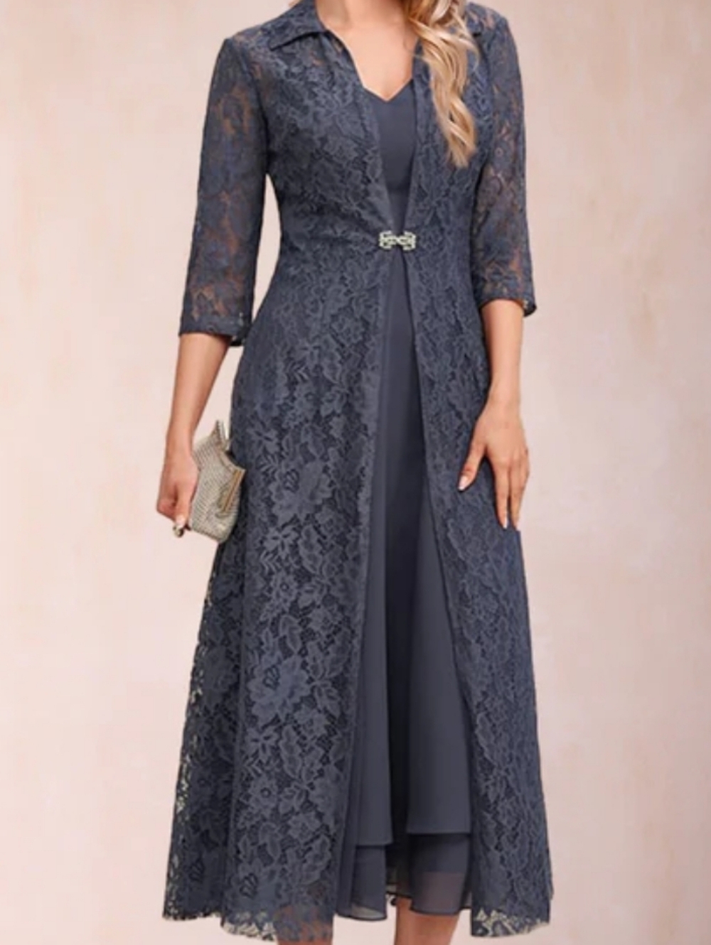 JJ's House Lace Very Y2K Collared Neckline Large 3/4 Sleeve Feminine Overlay